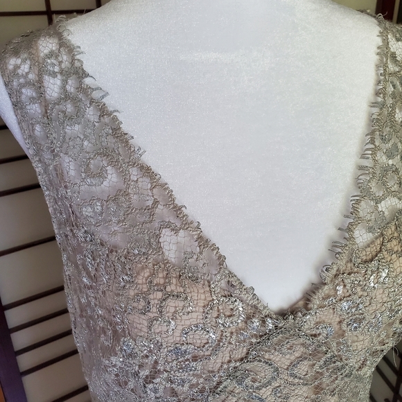 Silver lace cocktail dress, size 10 - Picture 2 of 7